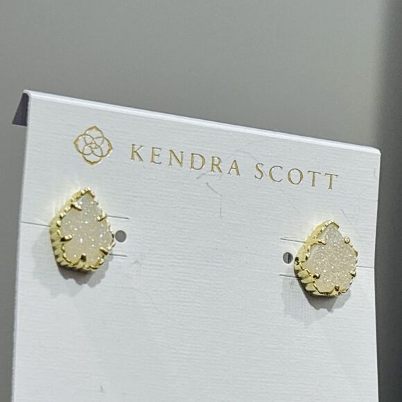 Kendra Scott Tessa Stud Earrings Gold Plated Iridescent Drusy NEW - Picture 6 of 9